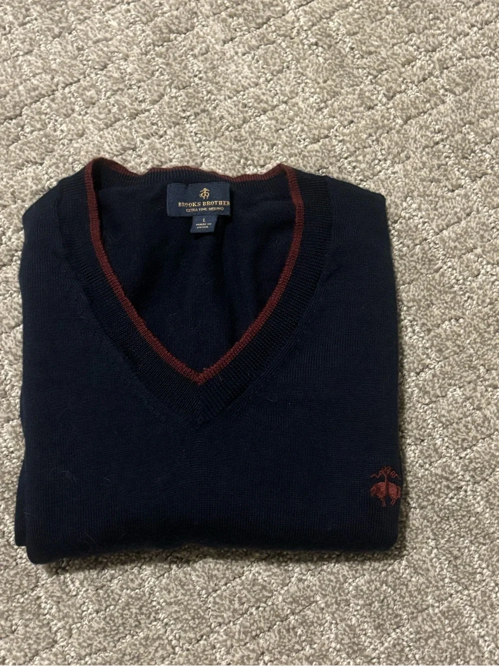 Brooks Brothers | Navy V-Neck Sweater Vest with Red Trim | Men’s Size L